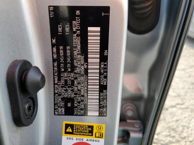 5TDZARFH1KS045227 - 2019 TOYOTA HIGHLANDER LE SILVER photo 12