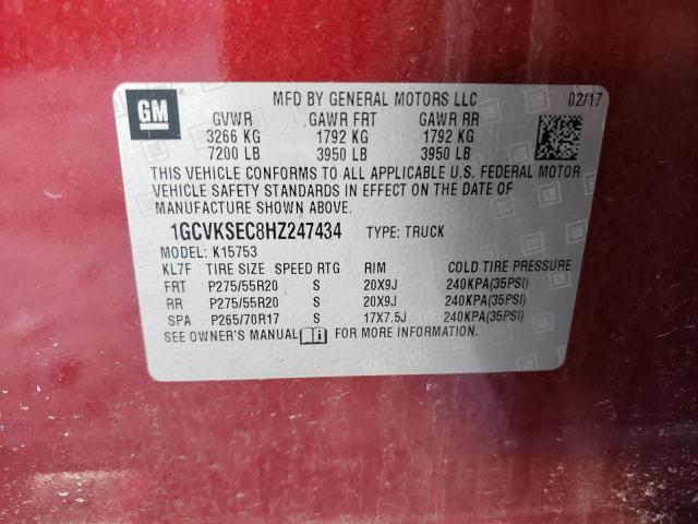 1GCVKSEC8HZ247434 - 2017 CHEVROLET SILVERADO K1500 LTZ RED photo 12