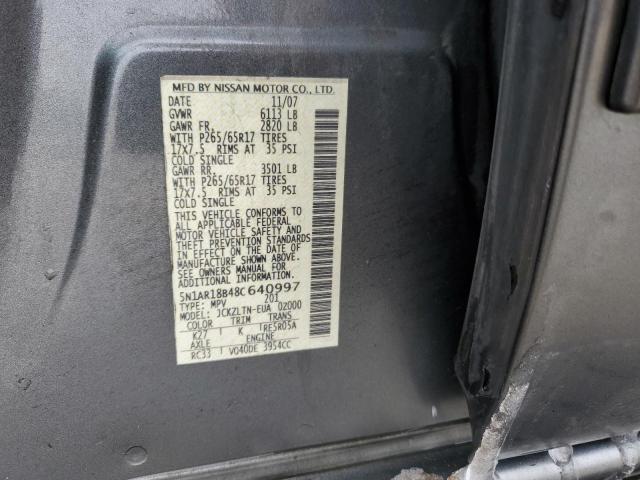 5N1AR18B48C640997 - 2008 NISSAN PATHFINDER S 灰色 照片 12