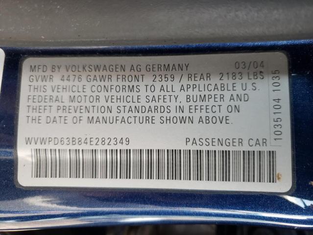 WVWPD63B84E282349 - 2004 VOLKSWAGEN PASSAT GLS BLUE photo 13