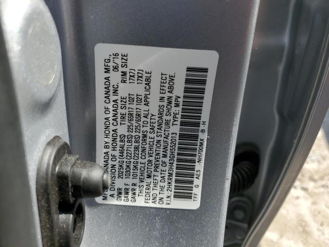 2HKRM3H43GH552013 - 2016 HONDA CR-V SE SILVER photo 13