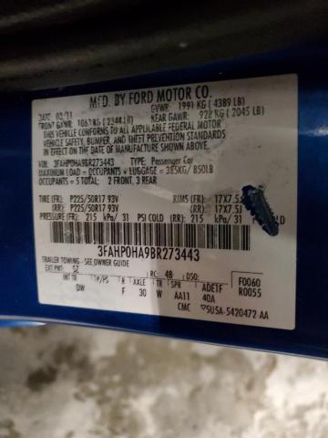 3FAHP0HA9BR273443 - 2011 FORD FUSION SE BLUE photo 13