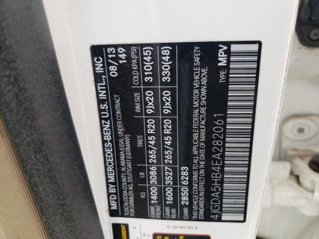 4JGDA5HB4EA282061 - 2014 MERCEDES-BENZ ML 350 4MATIC WHITE photo 13