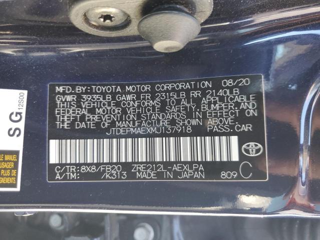 JTDEPMAEXMJ137918 - 2021 TOYOTA COROLLA LE BLUE photo 12