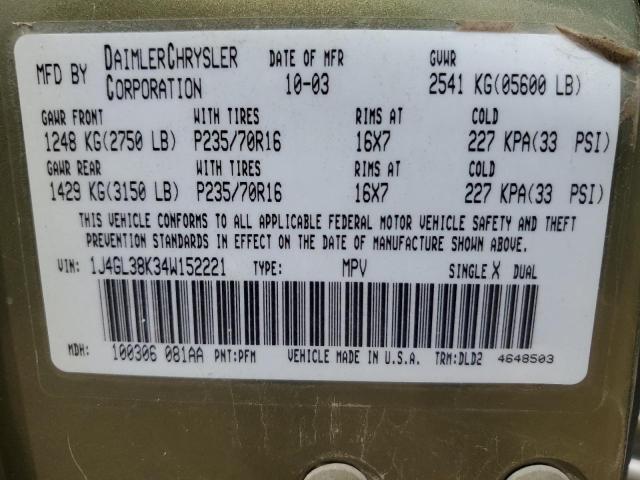 1J4GL38K34W152221 - 2004 JEEP LIBERTY RENEGADE GREEN photo 14