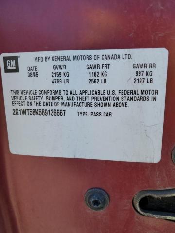 2G1WT58K569136667 - 2006 CHEVROLET IMPALA LT BURGUNDY photo 12