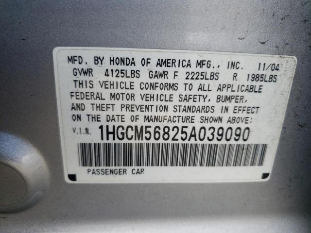 1HGCM56825A039090 - 2005 HONDA ACCORD EX SILVER photo 12