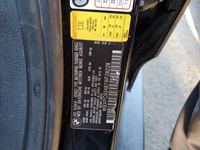 WBXPC93487WF28228 - 2007 BMW 3 SERIES 3.0SI BLACK photo 12