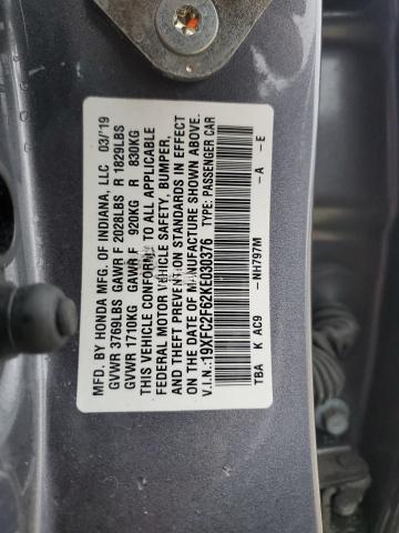 19XFC2F62KE030376 - 2019 HONDA CIVIC LX CHARCOAL photo 12