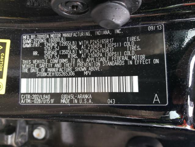 5TDBK3EH1DS265306 - 2013 TOYOTA HIGHLANDER BASE Noir photo 13