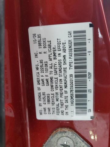 1HGCM56787A040139 - 2007 HONDA ACCORD EX RED photo 12