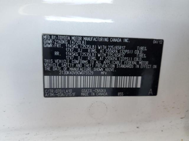 2T3DK4DV9CW075529 - 2012 TOYOTA RAV4 LIMITED WHITE photo 13