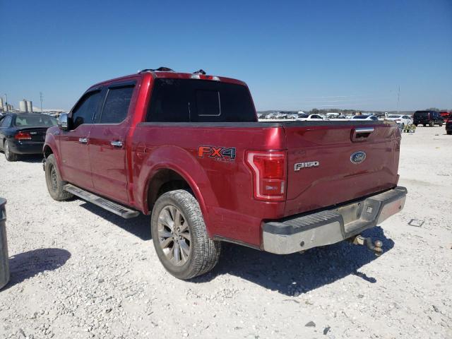 1FTEW1EG0GKD09952 - 2016 FORD F150 SUPERCREW RED photo 2