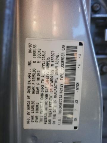 1HGCM56727A162429 - 2007 HONDA ACCORD EX SILVER photo 12