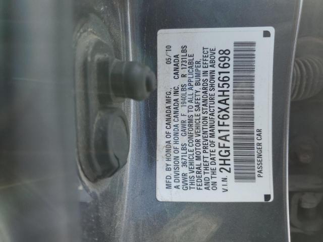 2HGFA1F6XAH561698 - 2010 HONDA CIVIC LX-S Մոխրագույն լուսանկար 12