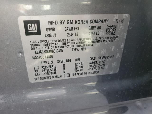 KL4CJASB1KB810415 - 2019 BUICK ENCORE PREFERRED GRAY photo 14