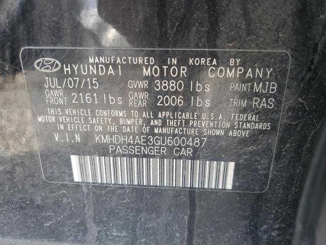 KMHDH4AE3GU600487 - 2016 HYUNDAI ELANTRA SE BLACK photo 12