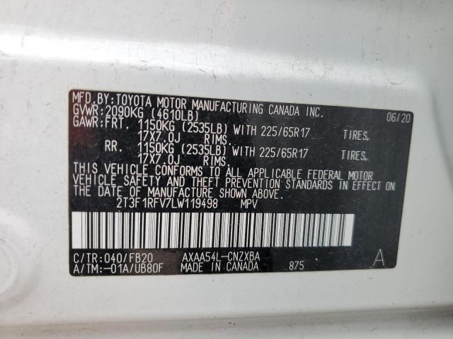 2T3F1RFV7LW119498 - 2020 TOYOTA RAV4 LE WHITE photo 12