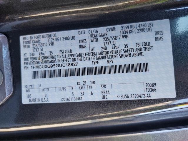 1FMCU0G95GUC18827 - 2016 FORD ESCAPE SE GRAY photo 13