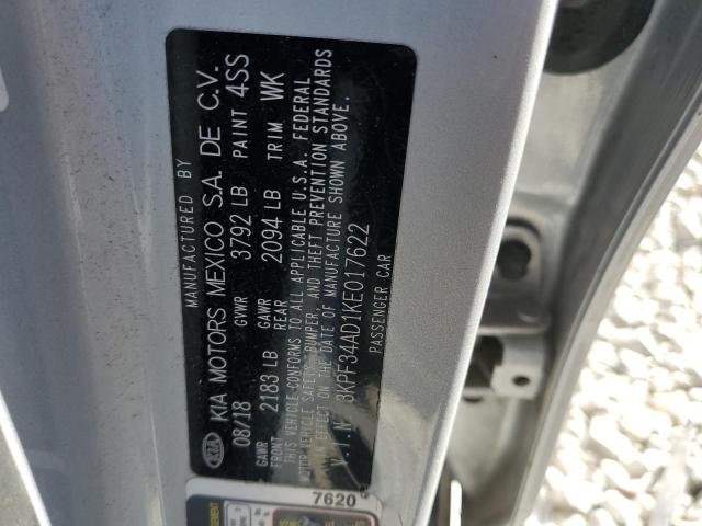 3KPF34AD1KE017622 - 2019 KIA FORTE GT LINE SILVER photo 13