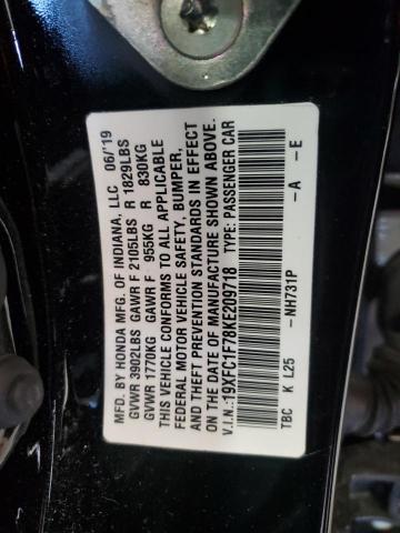 19XFC1F78KE209718 - 2019 HONDA CIVIC EXL შავი ფოტო 12