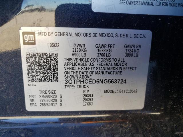 3GTPHCED6NG563724 - 2022 GMC SIERRA C1500 ELEVATION GRAY photo 12