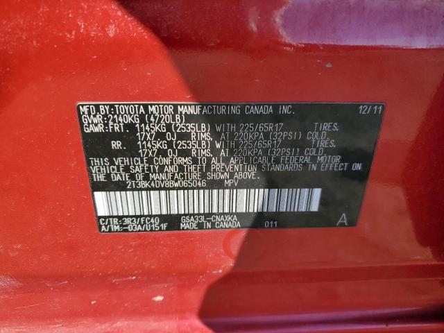 2T3BK4DV8BW065046 - 2011 TOYOTA RAV4 RED photo 12