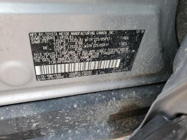 2T3K1RFV4KW003270 - 2019 TOYOTA RAV4 LE 银色 照片 12