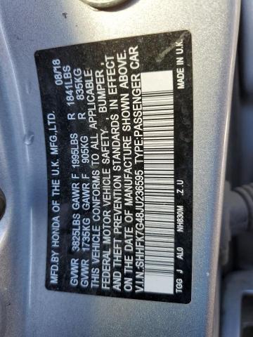 SHHFK7G48JU236595 - 2018 HONDA CIVIC SPORT 银色 照片 12