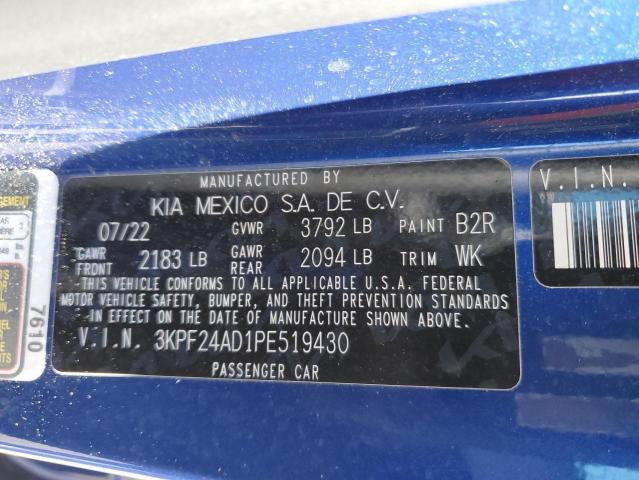 3KPF24AD1PE519430 - 2023 KIA FORTE LX BLUE photo 12