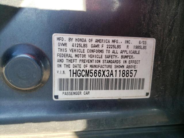 1HGCM566X3A118857 - 2003 HONDA ACCORD EX CHARCOAL photo 12