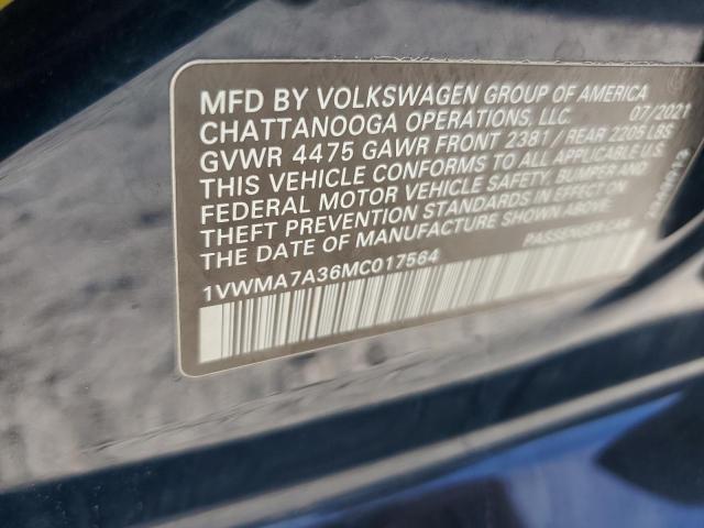 1VWMA7A36MC017564 - 2021 VOLKSWAGEN PASSAT R-LINE Blau Foto 12