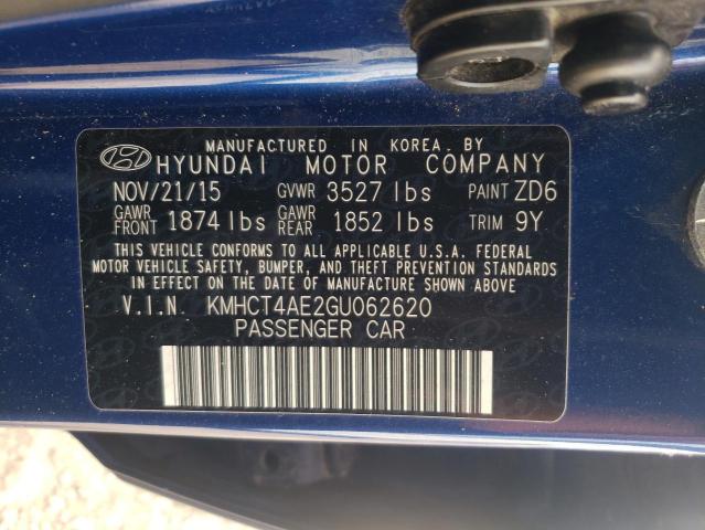 KMHCT4AE2GU062620 - 2016 HYUNDAI ACCENT SE BLUE photo 12