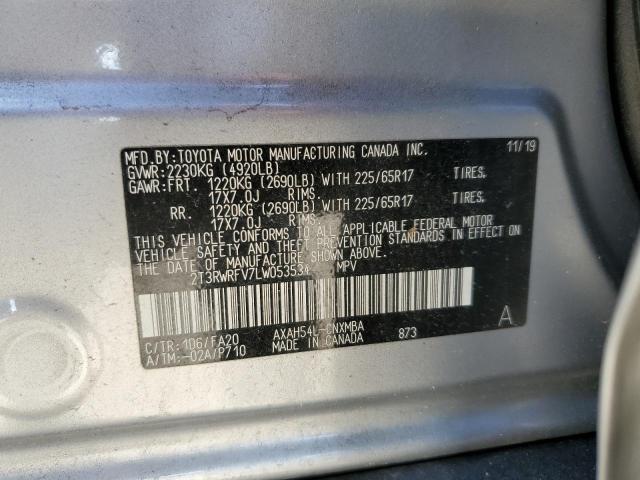 2T3RWRFV7LW053534 - 2020 TOYOTA RAV4 XLE SILVER photo 12