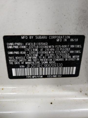 JF2GTAEC3KH209320 - 2019 SUBARU CROSSTREK PREMIUM 白色 照片 12