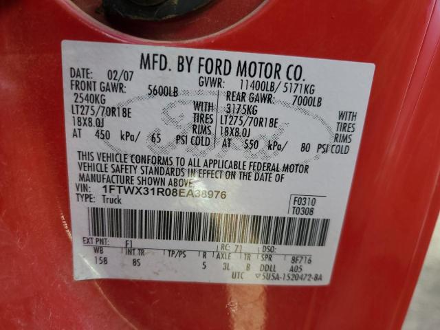 1FTWX31R08EA38976 - 2008 FORD F350 SRW SUPER DUTY RED photo 12