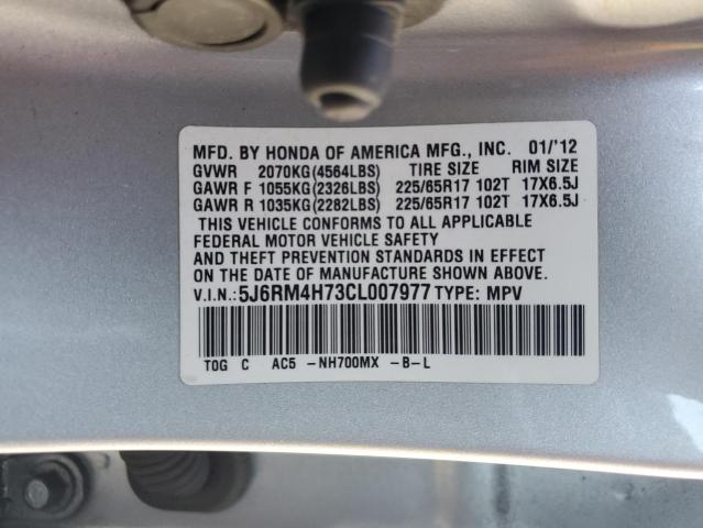 5J6RM4H73CL007977 - 2012 HONDA CR-V EXL SILVER photo 12