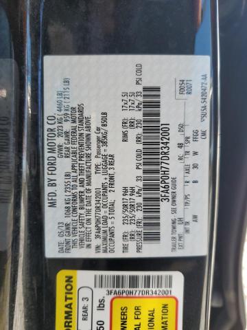 3FA6P0H77DR342001 - 2013 FORD FUSION SE BLACK photo 12