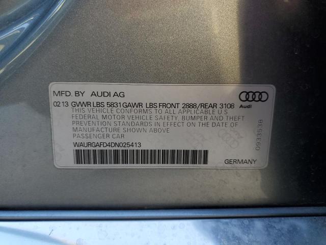 WAURGAFD4DN025413 - 2013 AUDI A8 L QUATTRO GRAY photo 12