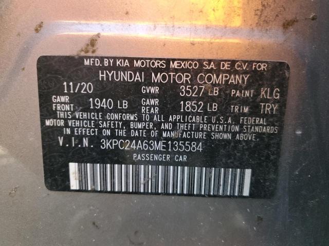 3KPC24A63ME135584 - 2021 HYUNDAI ACCENT SE GRAY photo 12