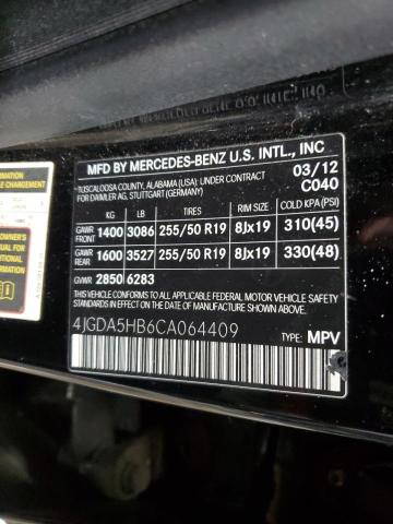 4JGDA5HB6CA064409 - 2012 MERCEDES-BENZ ML 350 4MATIC BLACK photo 13