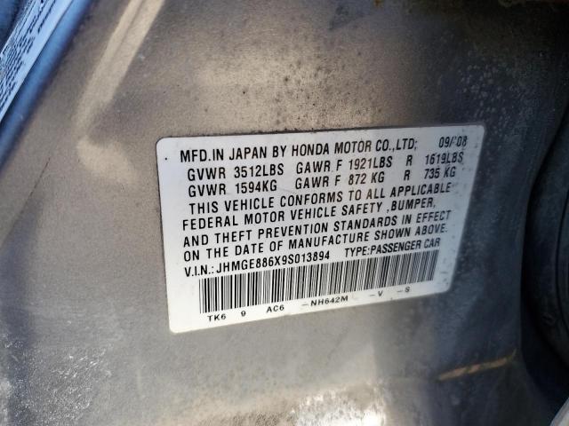 JHMGE886X9S013894 - 2009 HONDA FIT SPORT GRAY photo 12