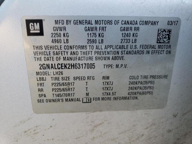 2GNALCEK2H6317005 - 2017 CHEVROLET EQUINOX LT SILVER photo 13