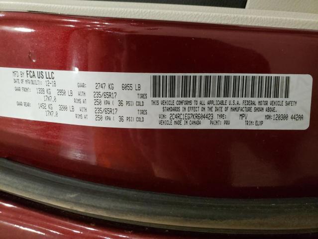 2C4RC1EG7KR604423 - 2019 CHRYSLER PACIFICA TOURING L PLUS BURGUNDY photo 13