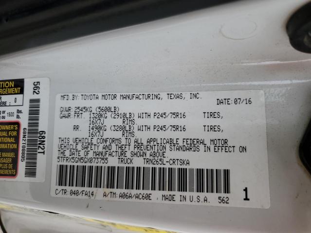 5TFRX5GN5GX073755 - 2016 TOYOTA TACOMA ACCESS CAB WHITE photo 12