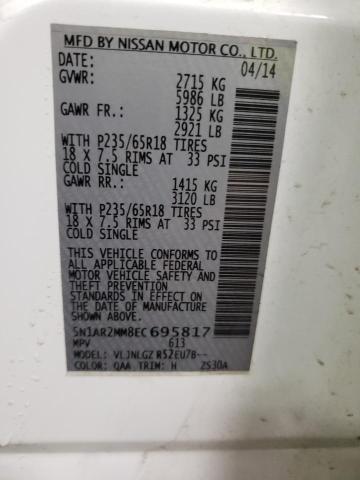 5N1AR2MM8EC695817 - 2014 NISSAN PATHFINDER S 白色 照片 13