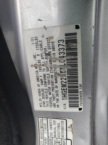 1HGEM22961L043373 - 2001 HONDA CIVIC SI SILVER photo 12