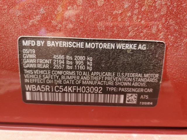 WBA5R1C54KFH03092 - 2019 BMW 330I RED photo 12