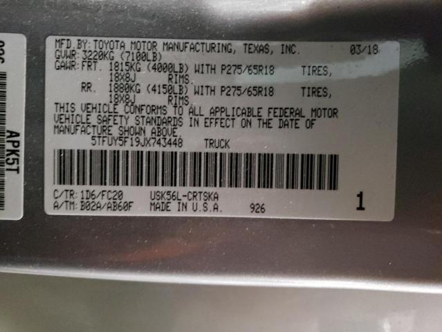 5TFUY5F19JX743448 - 2018 TOYOTA TUNDRA DOUBLE CAB SR/SR5 SILVER photo 12