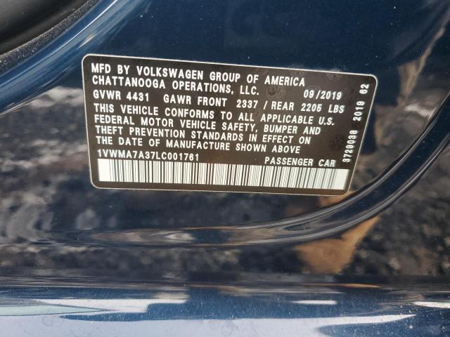 1VWMA7A37LC001761 - 2020 VOLKSWAGEN PASSAT R-LINE ლურჯი ფოტო 12